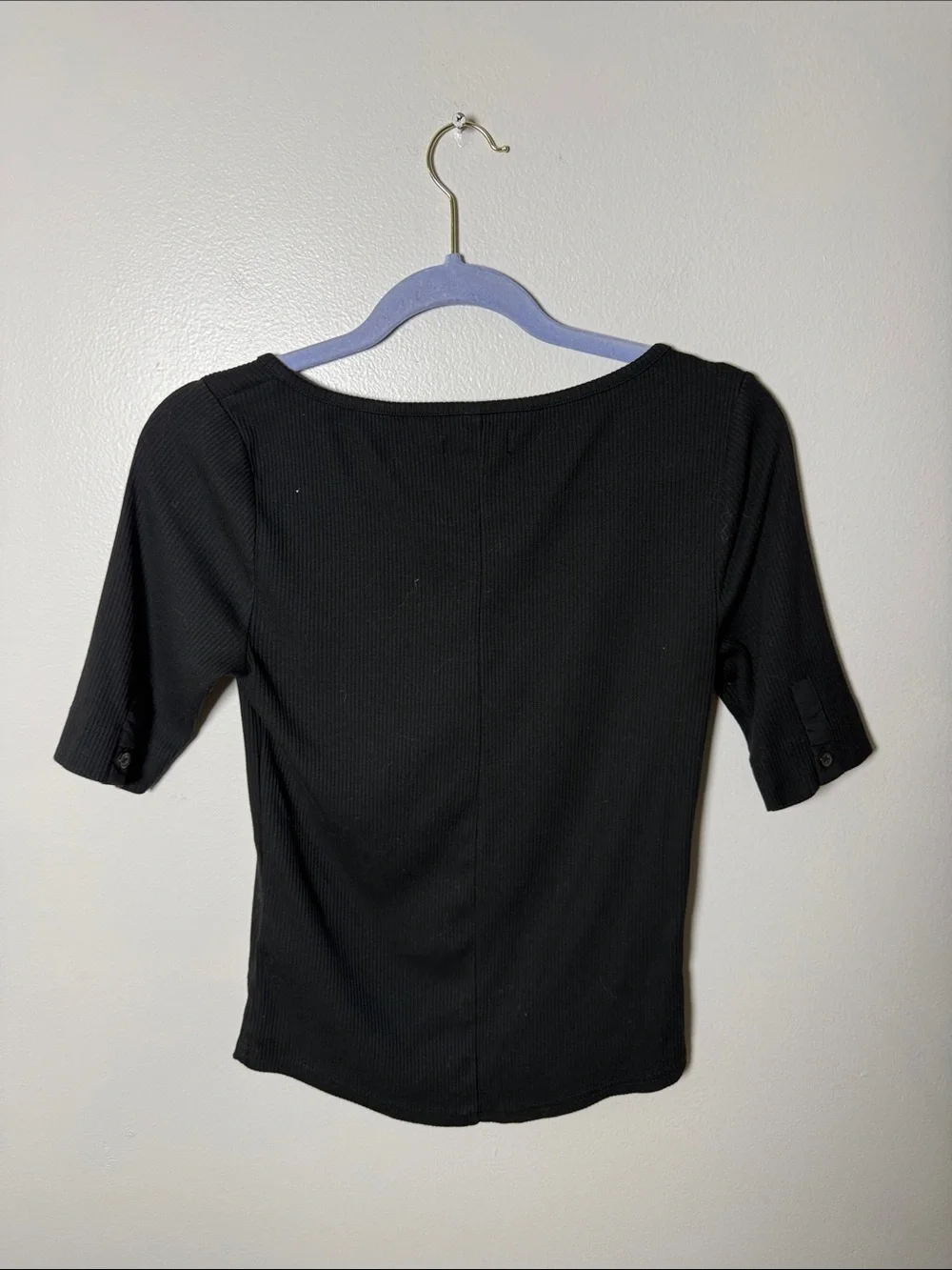 J. Crew Black Ribbed Henley Short Sleeve Top Size Medium